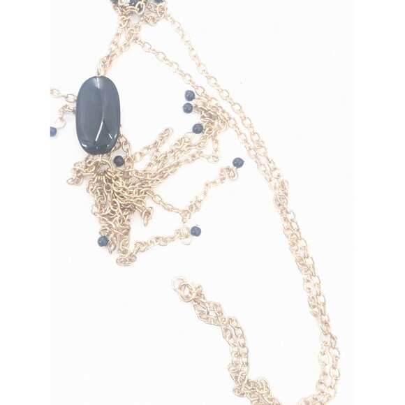 Gold Tone Tassel Black Beads Fringe Long Chain Tassel Vtg Statement Necklace - Picture 4 of 6